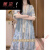 蕉京大码胖妹妹波西米亚风宽松连衣裙女夏季氛围感重工系带度假风裙子 晴空蓝 XL