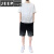 吉普（JEEP）冰丝套装男士夏季2024新款薄款短袖t恤运动时尚休闲男生夏天短裤 0855白色 M 90-115斤可穿