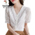 啄木鸟（TUCANO）蕾丝女装2024年夏季新款温柔白色小衫气质泡泡袖短袖 白色 M