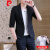 皮尔卡丹夏季男士西服短袖韩版修身格子小西装套装潮流薄款中袖七分袖外套针织 黑色格子西服(1926款)+白T恤 2XL