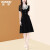 茗思黑色娃娃领短袖连衣裙夏季2024新款气质精致拼色收腰显瘦裙子 黑色 XL