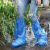 一次性防水鞋套下雨天防雨防滑脚套外穿塑料加厚耐磨雨鞋高筒长筒 蓝色长筒30只装加厚/防水防脏