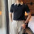 月袖（YUEXIU）男士镂空短袖T恤个性拼色英伦时尚百搭针织POLO衫薄款夏季潮 杏色 M建议90110斤