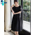 普卡维萨（pukaweisa）品牌黑色圆领连衣裙女2024夏季新款优雅气质插肩袖设计收腰显瘦裙 黑色 M