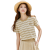 艾路丝婷爱心刺绣t恤女短袖2023年夏季新款圆领条纹遮肉显瘦上衣55202 咖色条纹 XL