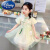 迪士尼（Disney）女童连衣裙夏装新款儿童洋气复古旗袍公主裙夏中国风汉服 绿色 (包包) 120