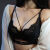 维多利亚的春天文胸套装装2021新款法式夏季超薄透明蕾丝性感文胸套装绑带线条修身大码少女内衣 黑色套装 70C