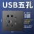 龙胜 轻奢开关插座家用暗装墙壁电源USB插座86型五孔开关面板E65N 双USB五孔E65N-灰色