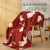 水星家纺毛毯加厚冬天毛巾被午睡毯子办公室空调毯单双人毛毯 复古兔兔半边绒毯(中国红) 130cm×170cm
