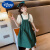 迪士尼女大童短袖背带裙套装夏季2024新款洋气女孩学生韩版连衣裙两件套 绿色【两件套】 120cm
