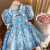 月淘气女童连衣裙夏装1-10岁女孩穿的中国风旗袍裙女宝洋气泡泡袖公主裙 蓝色 90cm