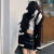 IFIZ学院风甜美字母刺绣V领开衫毛衣女学生韩版宽松针织衫外套潮 黑色条纹针织外套() s