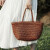 棉想法式菜篮子包头层牛皮手工编织包女夏季小众真皮海边度假手提包 咖啡色