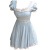 七蜂和2024新款夏泡泡袖公主裙短款甜美设计感方领蕾丝连衣裙 baby蓝 S