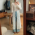 VMADE HK新中式国风针织连衣裙长裙修身小个子裙子 米白色 L