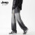 吉普（JEEP）2024男士直筒牛仔裤男夏季薄款宽松垂感美式高街阔腿休闲长裤子 男款黑灰 S