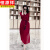 恒源祥原单法式绝美红色连衣裙女夏季新款名媛气质减龄显瘦复古长裙 酒红色 XL