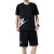 劳保佳 夏季新款套装 运动跑步篮球训练服 T恤短裤两件套 黑色 M