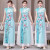 森林传说（Grovrumo）年新款旗袍气质中国风古典舞舞蹈服舞蹈演出服长款连衣裙 蓝白绣花 M