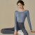 赫菲索斯品牌轻奢瑜伽服套装女带胸垫运动上衣长袖紧身跑步普拉提健身服 浅灰蓝上衣+青岩灰瑜伽裤 XL(适合125-140斤）