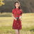 皮尔卡丹旗袍年轻款少女2024年新款复古红色中国风小个子国潮夏季短款改良 红色 龙凤呈祥 S 75-90