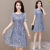 wsng雪纺连衣裙女夏2021年夏季新款短袖小个子矮中年ma妈装夏天裙子 蓝色连衣裙 2XL (125-135斤)