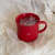 OQB线条小狗杯子闺蜜款法式柔复古奶油色咖啡杯卡通可爱小狗陶瓷早餐 咖啡杯 大红