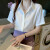 单曲循环 香港潮牌纯色短袖衬衫女夏季新款宽松雪纺衬衣薄款气质上衣 白色 S