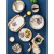 玉泉手绘碗碟餐具套装家用中式田园陶瓷碗盘组合现代简约礼盒饭碗 蓝粉混搭56头