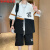 梦伊茜（MYIQIAN）夏季13岁初高中学生潮流短袖衬衫套装15男孩帅气大童14休闲两件套 8858白色(衬衫+短裤) XL(体重115-130斤左右)