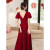 戴丽格敬酒服新娘24新款红色结婚便装女订婚晚礼服连衣裙平时可穿 酒红色中长款 XS