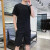 AFILMBY 男士夏季套装潮流休闲套装男短袖t恤套装男装衣服男夏天运动套装 8610黑色(短袖+短裤) XL