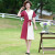 CAT AI TATA夏季新款妈妈装气质新潮拼接领连衣裙中老年女士减龄系带裙 玫红 XL