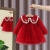 IFIZ冬新款女童长袖加绒公主裙儿童娃娃领保暖打底连衣裙 红色 73CM