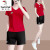 啄木鸟休闲运动服套装女装2023新款夏季时髦洋气时尚夏天短裤短袖两件套 红色 2XL(建议120-130斤)
