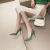 呋囡坊2024夏季新款高跟鞋女细跟春天的绿色中国风花纹铁头单鞋纯欲性感 绿色9公分 34