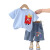 黎尚朵男童夏装短袖套装2024新款洋气帅气儿童夏季两件套宝宝薄款衣服潮 蓝色-游戏机 80