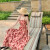 YZ夏季法式复古水墨画印花宽松V领吊带中长款连衣裙 樱桃款粉色 L建议108-125斤