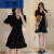 Lee NELLY2024夏季新款小个子法式连衣裙子女高级设计感小众小黑裙 黑色 M