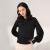 易菲（YIFINI）宽松短款长袖针织衫女春季新款黑色毛衫薄款毛衣2101M962 黑色 0S