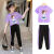 墨鉴女童中大童10岁小女孩穿的夏天短袖运动套装夏新款子洋气时髦两件 紫色套装+校服女孩 120cm