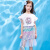JKASHDK 美人鱼衣服童装女童套装夏季新款半身裙网纱两件套裙夏款洋气 粉色人鱼T恤衫 110码适合100-109cm