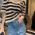 BJQU镂空针织衫女针织正肩条纹短袖t恤夏季薄款小个子港风显瘦短 气质镂空9250 M80-100斤