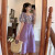 悠曼娅大码女装2024夏季减龄遮肚子连衣裙套装胖mm时尚洋气背带裙两件套 紫色两件套 M80-斤