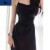 Lee NELLY法式黑色吊带连衣裙子新款修身收腰显瘦长裙小众设计感褶皱小黑裙 黑色 S
