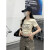CAT AI TATA感棉短袖T恤夏季韩版修身字母印花抽绳纽扣设计上衣夏 杏色 S