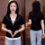 欧润娜时尚印花海军领短袖T恤2024夏季拼接假两件修身显瘦百搭减龄上衣 黑色 M-1