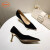 鞋柜达芙妮集团旗下法式高跟鞋女新款时尚细跟单鞋小众设计感职业鞋 黑色 34