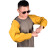 锐麻       牛皮电焊套袖焊工隔热护袖劳保防护袖套防阻燃袖子 黄色 袖口纽扣套袖 