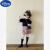 迪士尼韩系女童时尚套装夏款泡泡袖上衣格子裙裤两件套女童短款 短袖针织上衣 130cm